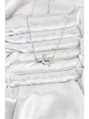 Ronanna 316L Çelik Zincir Gümüş Renk Zirkon Taşlı Kelebek Model Kadın Kolye - Lisinya