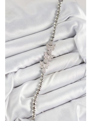 Ronanna Pirinç Zirkon Taşlı Kelebek Model Gümüş Renk Kadın Bileklik - Lisinya