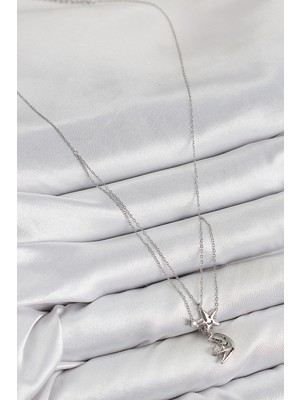 Ronanna Pirinç Zirkon Taşlı Yıldız ve Ay Model Gümüş Renk Kadın Kolye - Lisinya