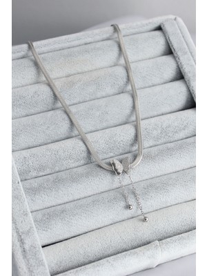 Ronanna 316L Çelik Gümüş Renk Italyan Zincir Model Simli Kelebek Figür Kadın Kolye - Lisinya