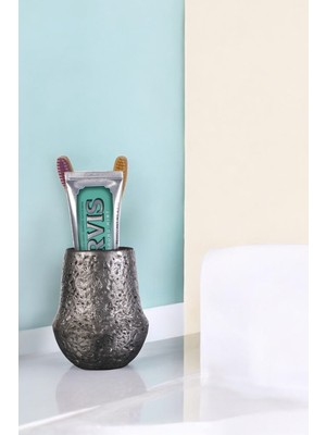 Özgürce Şık Gümüş Eskitme Diş Fırçası Tutucu ve Standı