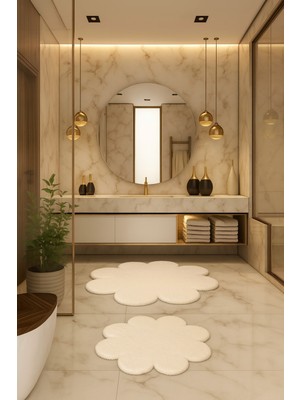 PremiumPort Modern Papatya Şekilli Kaymaz Banyo Paspası ve Klozet Takımı