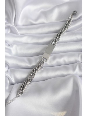 Ronanna 316L Çelik Gümüş Renk Isim Yazılabilir Plaka Model Kadın Bileklik - Lisinya