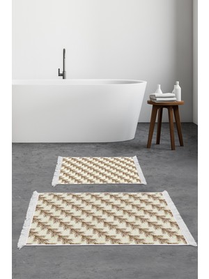 PremiumPort Luna Bej Pamuk Saçaklı Vintage Klozet Takımı, Kaymaz Taban, Şık ve Konforlu