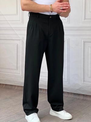 Modefendicom Baggy Kalıp Pile Detaylı Kumaş Pantolon