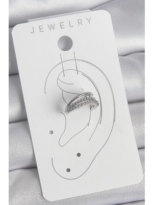 Ronanna Pirinç Gümüş Renk Zirkon Taşlı 3'lü Sıralı Kadın Kıkırdak Küpe - Lisinya