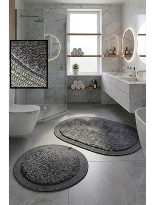 PremiumPort Yıkanabilir 2’li Post Banyo Paspas Seti, Kaymaz Taban, Peluş ve Jüt Kenar