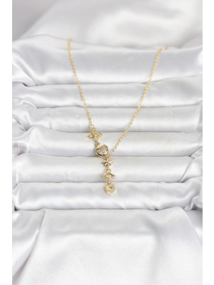Ronanna 316L Çelik Gold Renk Zirkon Taşlı Y Kadın Kolye - Lisinya