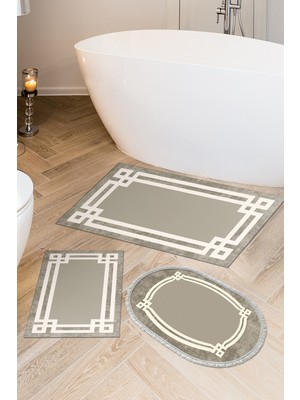 PremiumPort Yıkanabilir Kaymaz Taban Banyo Paspas Seti 3'lü Modern Camel