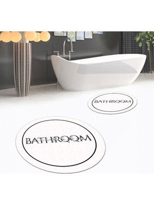 PremiumPort Yıkanabilir Dijital Baskılı Yuvarlak Ikili Banyo Paspası Seti