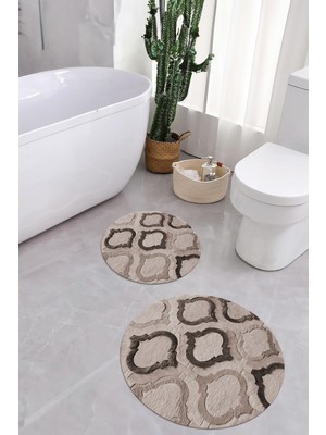 PremiumPort Yıkanabilir Kaymaz Taban Yuvarlak Banyo Paspası Klozet Takımı