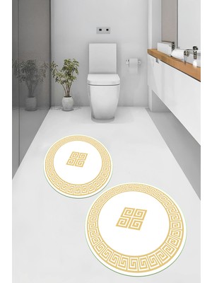 PremiumPort Banyo Paspası Takımı, Kaymaz ve Yıkanabilir, Çerçeveli, Yuvarlak, 2'li Set