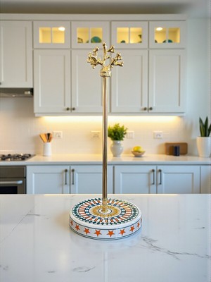 Özgürce Seramik Rulo Peçetelik, Mutfak Aksesuarı, Gold Desen, Feray Home