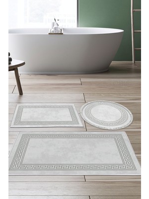 PremiumPort Dijital 3'lü Banyo Takımı, Trend Keçe Kaymaz Taban, Modern Yuvarlak