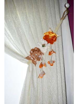 Özgürce Renkli Çiçek Desenli Perde ve Braçol Seti, 2'li Paket, Şık ve Zarif Tasarım