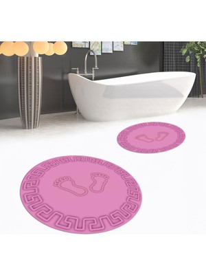 PremiumPort Yıkanabilir Dijital Baskılı Yuvarlak Ikili Banyo Paspası Seti
