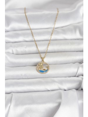 Ronanna 316L Çelik Zincir Gold Renk Zirkon Taşlı Deniz Temalı Kadın Kolye - Lisinya