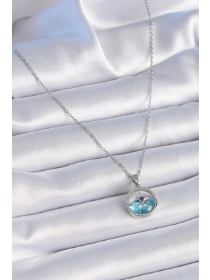 Ronanna 316L Çelik Zincir Gümüş Renk Zirkon Taşlı Deniz Görünüm Kutup Yıldızı Kolye - Lisinya