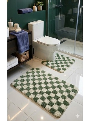PremiumPort Dama Desenli Lateks Kaymaz Taban Çiftli Banyo Paspası 60X100 ve 60X50