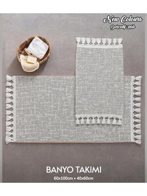 PremiumPort Yumuşak ve Şık Gri Banyo Paspası, 2'li Set, Saçaklı, Yıkanabilir