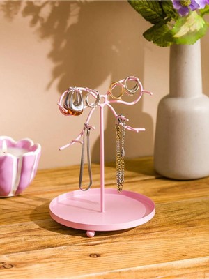 Özgürce Pembe Fiyonk Detaylı Takı Standı, 17 Cm, Şık ve Kullanışlı Dekorasyon Ürünü
