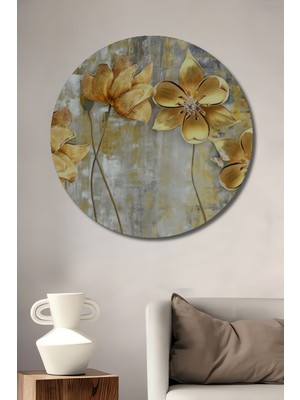 Özgürce Çiçek Temalı Ahşap Duvar Tablosu, Şık Yuvarlak Dekorasyon Aksesuarı