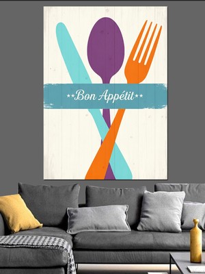 Özgürce Renkli Çatal Kaşık Bıçak Dekoratif Kanvas Mdf Ahşap Tablo