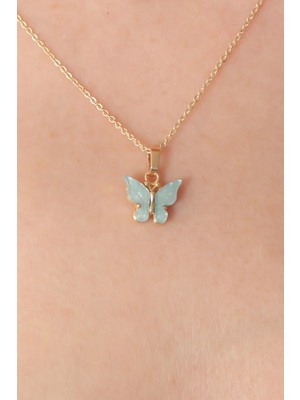 Ronanna Gold Renk Su Yeşili Kelebek Figür Kadın Kolye - Lisinya