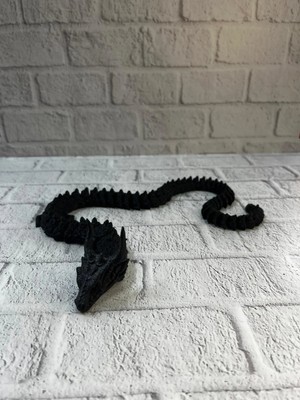 Ronanna Siyah Hareketli Ejderha Figürü Esnek Gövdeli Dekoratif Tasarım 60 cm