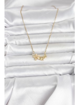 Ronanna 316L Çelik Zincir Gold Renk Çiçek ve Kelebek Model Kadın Kolye - Lisinya