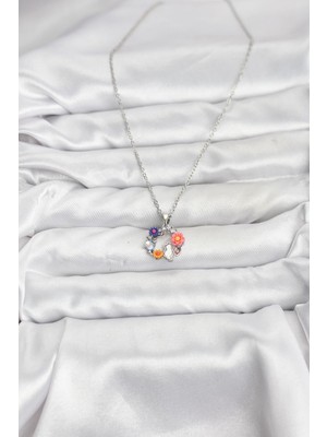 Ronanna 316L Çelik Zincir Gümüş Renk Çiçekli Kedili Model Kadın Kolye - Lisinya