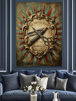 Özgürce Dekoratif Kanvas ve Ahşap Tablo, Berber Dükkanı Logosu ve Aksesuarları