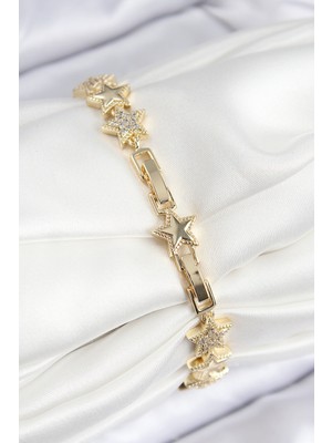 Ronanna Vıp Pirinç Zirkon Taşlı Yıldız Model Gold Renk Kadın Bileklik - Lisinya