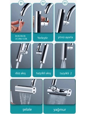 Ronanna Krom Tasarruflu Şelale Musluk Başlığı 4 Modlu, Ayarlanabilir, Su Tasarrufu Sağlayan Pratik Başlık ( Lisinya )