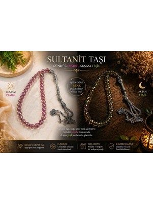 Sultanit Taşı 33 Lü Tesbih – Gündüz Pembe Akşam Yeşil Renk Değiştiren Doğal Taş Zultanit  Tesbih | Özel Tasarım