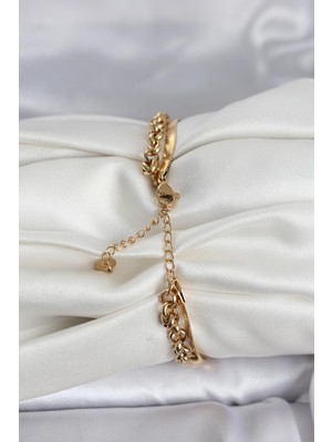 Ronanna 316L Çelik Gold Renk Dorika ve Italyan Zincirli Model Kadın Bileklik - Lisinya