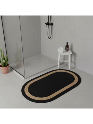 PremiumPort Doğal Hasır Şeritli Jüt Paspas, Banyo ve Balkon Için, Yıkanabilir 60X100 cm