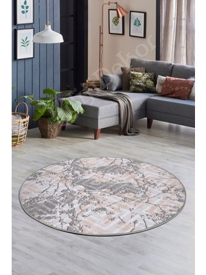 PremiumPort Yuvarlak Gri Kaymaz Banyo Halısı, Yıkanabilir ve 170X170CM Büyüklük