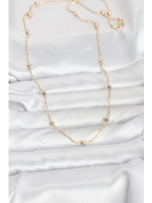 Ronanna cm 14K Gold Renk Pirinç Top Zincirli 60 cm Kadın Kolye - Lisinya