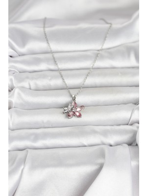 Ronanna 316L Çelik Zincir Gümüş Renk Pembe Lotus Model Kadın Kolye - Lisinya
