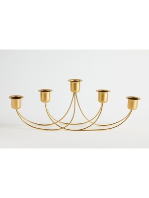 Özgürce Şık 5 Kollu Gold Metal Şamdan, Modern Dekor ve Aydınlatma Aksesuarı