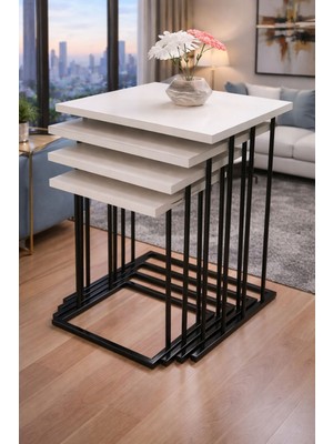 Eryalux Home 4'lü  Rüya Model Siyah-Beyaz Zigon Sehpa