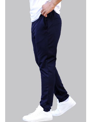 Mencod Slimfit Beli Lastikli - Ipli -Esnek Lacivert Jogger Pantolon