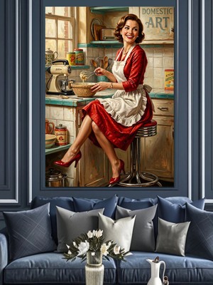 Özgürce Renkli ve Şık Mutfak Dekoratif Kanvas Tablo, Retro Tarzı Tasarım