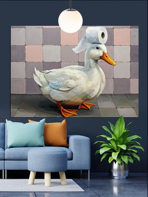 Özgürce Beyaz Ördek Temalı Kanvas ve Mdf Ahşap Dekoratif Tablo