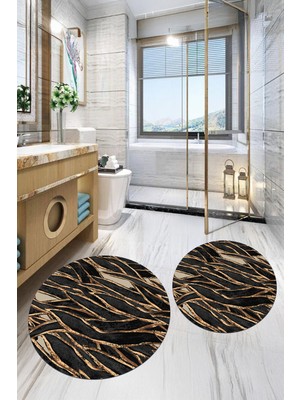 PremiumPort Yıkanabilir, Kaymaz ve Yuvarlak Tasarım Banyo Paspası Seti, Şık ve Kullanışlı