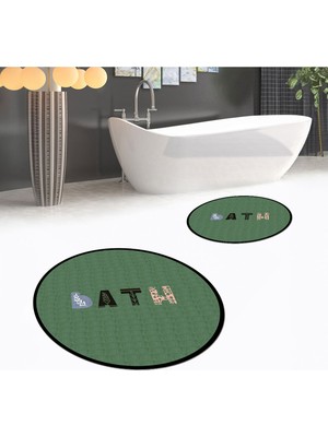 PremiumPort Yıkanabilir Yuvarlak Kaymaz Banyo Paspas ve Klozet Takımı, Yeşil