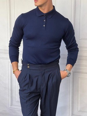 Modefendicom Slimfit Kalıp Pamuk Likra Düğme Detaylı Triko Kazak