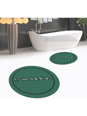 PremiumPort Yıkanabilir Kaymaz Yuvarlak Banyo Paspası ve Klozet Takımı, Yeşil