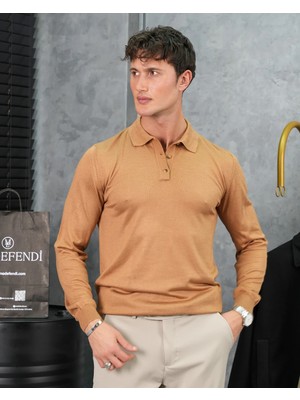 Modefendicom Slimfit Kalıp Pamuk Likra Düğme Detaylı Triko Kazak